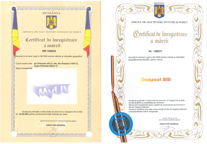 Certificate de înregistrare a mărcilor Compact WW și MyUV